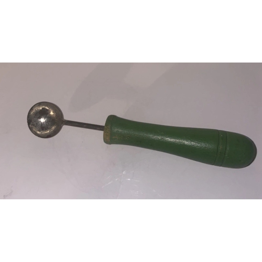 Vintage Melon Baller Green Wooden Handle 6"